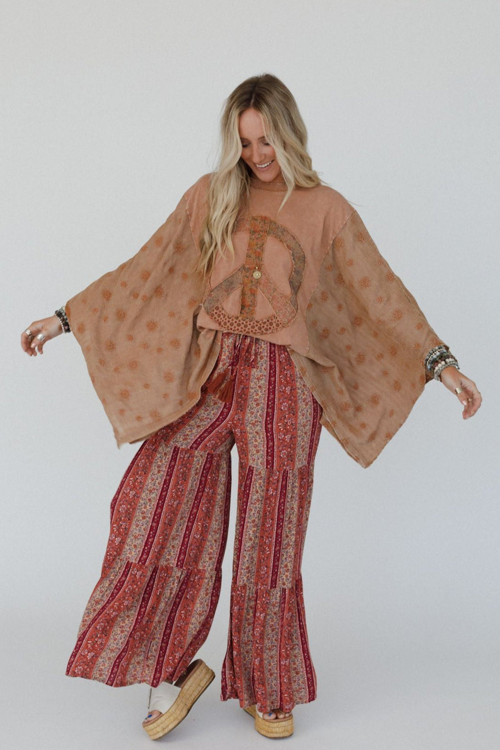Peace Path Embroidered Top - Mocha